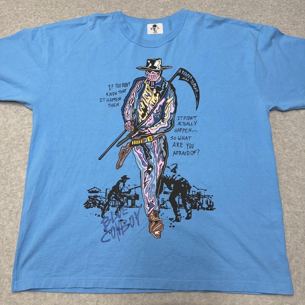 Warren Lotas Shirt Mens 2XL Blue Blue Cowboy Reaper Skull Graphic Tee USA
